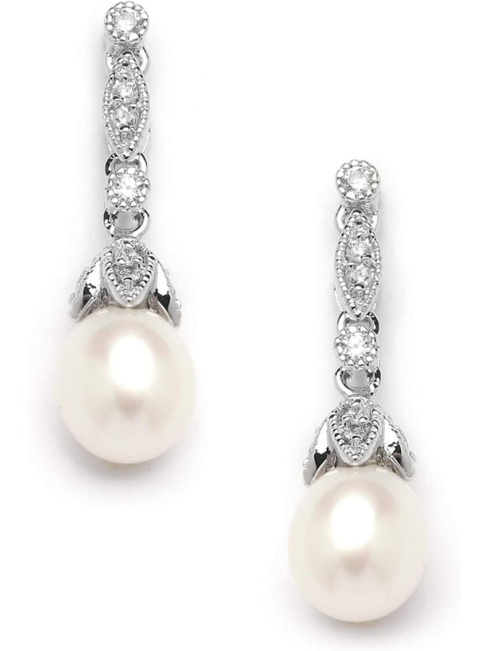 Elegant Ivory Pearl Drop Earrings with Cubic Zirconia Crystals for Weddings